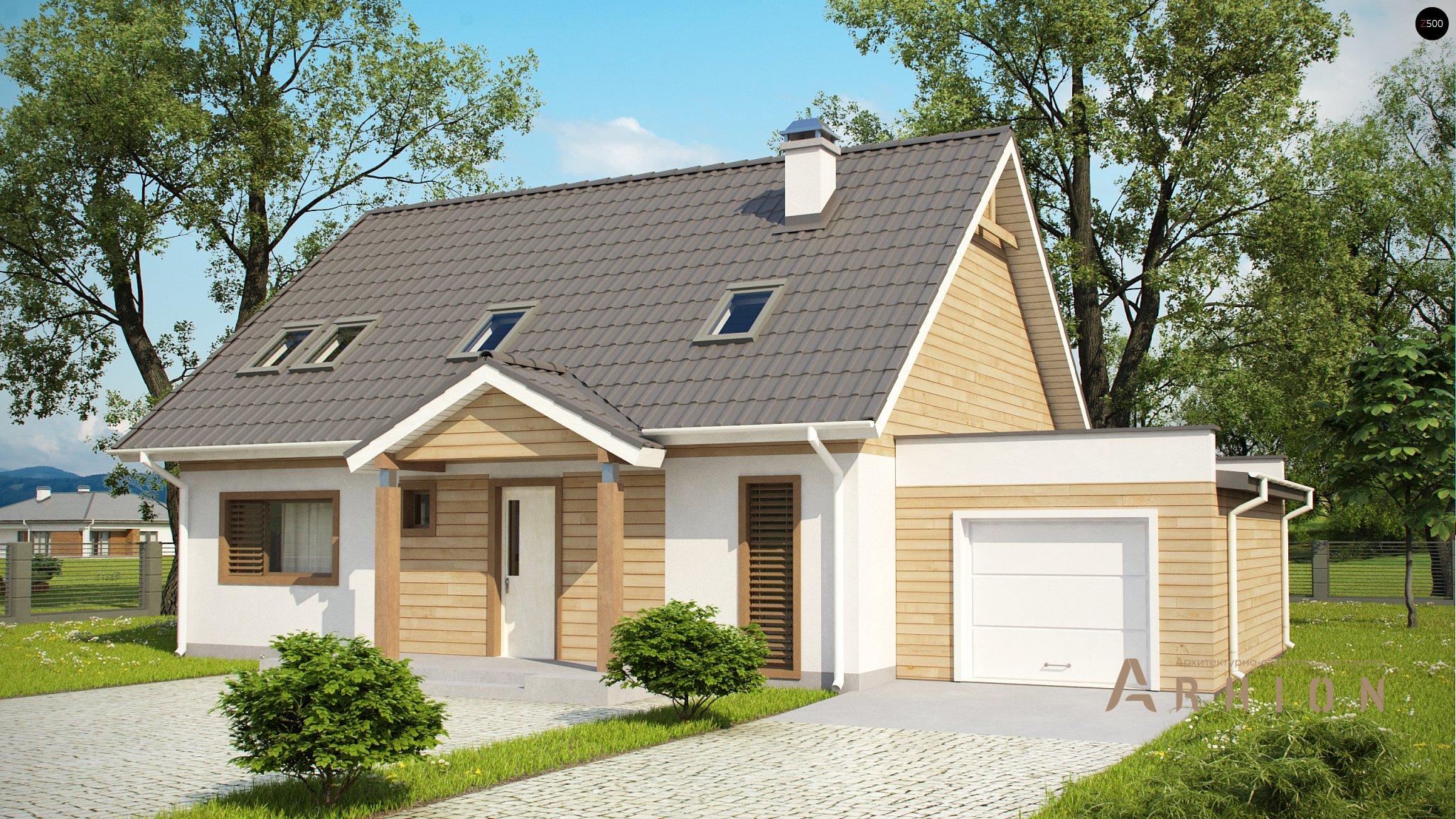 1. Проект одноэтажного дома в европейском стиле с двускатной кровлей, Z95 GL, площадью - 217 кв c мансардой, терассой, балконом, гаражом, эркером